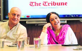 Anupam Kher with wife Kirron Kher at The Tribune Office