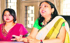 Kathak exponents Madhavi Bhattacharya and Sukanya inform mediapersons about a kathak dance workshop in Haridwar on Sunday