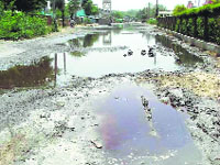 A water-logged road in an industrial area of Faridabad. 