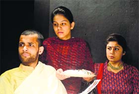 A scene from the play Uthal Puthal being staged at Natrang Studio in Jammu on Sunday