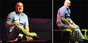 Anupam Kher in different moods during his autobiographical play Kuch Bhi Ho Sakta Hai at Guru Nanak Bhawan in Ludhiana on Saturday.