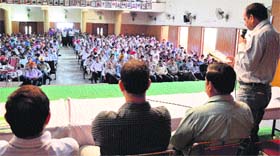 Election staff attend a training session in Ludhiana on Sunday.