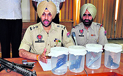 SSP Gurpreet Bhullar addresses the media in Bathinda on Sunday