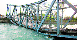 The collapsed bridge on a Bhakra canal in Anandpur Sahib on Sunday