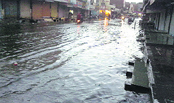 A market in Sriganganagar district of Rajasthan flooded after heavy rain on Sunday