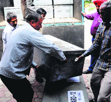 Electronic voting machines being shifted to a strong room at the Chandigarh College of Engineering and Technology in Sector 26 on Monday.