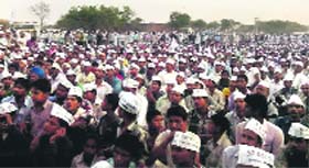 An election meeting of the Aam Aadmi Party under way at Utawar village in the Hathin subdivision of Faridabad Lok Sabha constituency on Monday.