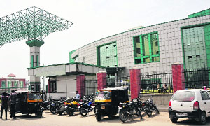 Vehicles parked outside the Super-Speciality Hospital in Jammu.