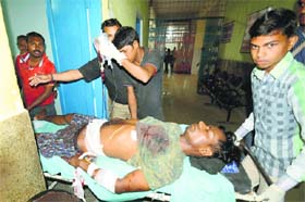 An injured CRPF jawan is shifted to a hospital in Aurangabad on Monday