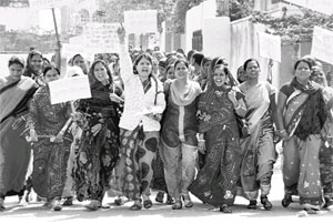 Women take part in a voting awareness campaign at Beawar in Rajasthan on Monday