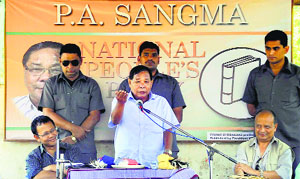 Purno Agitok Sangma addresses a gathering.