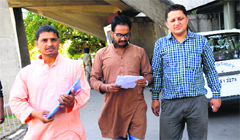 ABVP activists on way to submit a memorandum to Panjab University Vice-Chancellor AK Grover on Tuesday. Tribune Photo: Pradeep Tewari