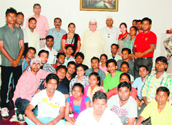 A group of students from Allahabad with Governor Aziz Qureshi at Raj Bhavan in Dehradun on Tuesday. A Tribune photograph