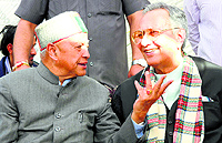CM Virbhadra Singh and Vijai Singh Mankotia in Kangra on Tuesday