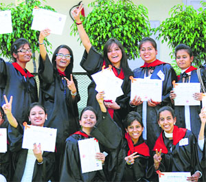 Students in a jubilant mood after receiving their degrees at Ramgarhia Girls College in Ludhiana.
