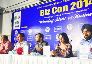 City-based entrepreneurs interact with students at a business conference in Ludhiana on Tuesday.