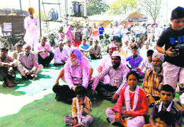 AAP candidate HS Phoolka with his supporters in Ludhiana on Tuesday.