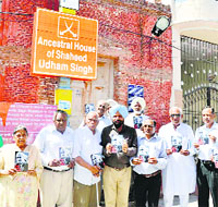 Punjabi director Megh Raj Ralla (centre) along with author Rakesh Kumar (third from right) release a booklet titled in Sunam on Tuesday