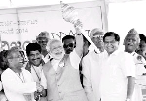 BJP prime ministerial candidate Narendra Modi at a poll rally in Karnataka on Tuesday.