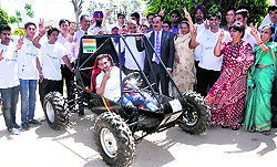 Students of Rayat & Bahra Institute along with the all-terrain vehicle