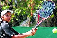 Shreya Gulia in action during the CLTA-AITA Super Series Tennis Tournament, Sector 10 , Chandigarh