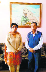 Girdhari Lal Batra and his wife Kamal Kanta in Palampur on Wednesday