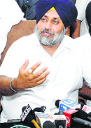 Deputy CM Sukhbir Badal at a press conference in New Delhi on Wednesday. 