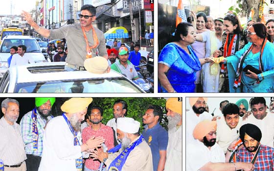 Poll toll: 1. Bollywood Actor Suneil Shetty canvasses for the BJP candidate Arun Jaitley; 2. Captain Amarinder Singh's daughter-in-law Reshma Kaur seeks votes for him; 3. BSP candidate Pardeep Singh Walia during the election campaign; 4. Former YAD leader Mandeep Singh Manna joins the Congress in the presence of Captain Amarinder Singh in Amritsar on Thursday