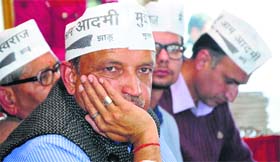 AAP candidate from Shimla, Subhash Chander, during a press conference in Shimla on Thursday.