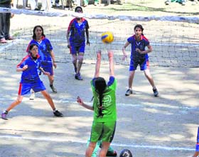 Girls in action during the district-level sports meet at the Industrial Training Institute in Shimla on Thursday.