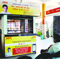 An Election Commission poster encouraging voters to choose a right candidate, at the Ludhiana Bus Terminal. 