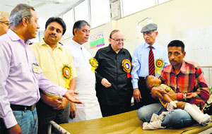 Members of the Bhagwan Mahavir Sewa Sansthan at the polio camp in Ludhiana on Thursday.
