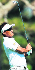 Thongchai Jaidee of Thailand watches a shot during a practice round prior to the start of the Masters in Augusta on Wednesday.