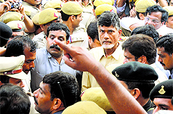 TDP chief Chandrababu Naidu being taken to a hospital during a protest over Telangana Issue in New Delhi