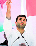 Congress vice-president Rahul Gandhi during an election rally in Jhunjhunu, Rajasthan, on Thursday
