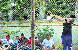 A girl throws a hammer during the Open Ludhiana District Athletics Championship at Guru Nanak Stadium on Friday