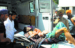 An injured being taken to hospital in Ludhiana on Friday