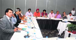 Traders take part in an India-Pakistan trade conference in Amritsar Saturday. A Tribune photograph