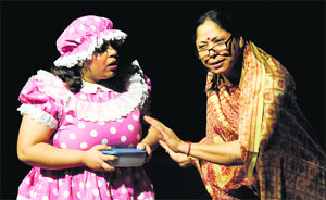 Artistes from Delhi enact a play, The Clowns Cry for Moon, at Tagore Theatre in Chandigarh on Saturday.