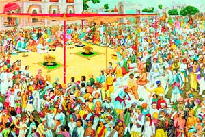 A Remarkable Conclave. Watercolour on paper; 28 x 42 inches. By an unknown artist; ca 1950. Poddar Collection, Bangalore