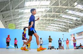 Shuttlers in action at a stadium in Sector 59, Mohali