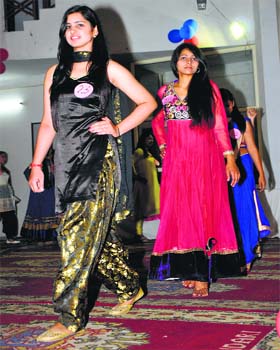 Students walk the ramp during the farewell function at KVA DAV College for Women in Karnal on Saturday