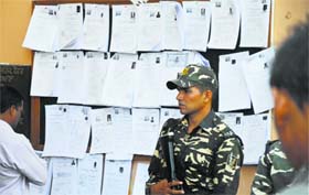 Nomination papers being guarded at the Mini-Secretariat in Ludhiana.
