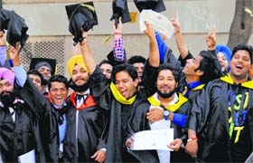 Students in a jubilant mood after the annual convocation at GGN Khalsa College in Ludhiana.