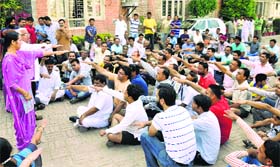 Parents pledge to not pay the increased fee at Dyal Singh Public School in Karnal on Monday.