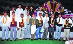 Veteran members being honoured on the occasion of the annual general meeting of Suket Cine Co-operative Society Limited at Sundernagar on Sunday.
