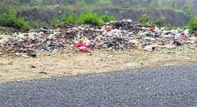 Garbage dumps seen on the roadside at Baijanth.