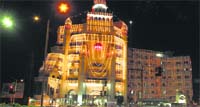 Guru Nanak Mission Gurudwara illuminated on the occasion of Baisakhi in Jalandhar on Monday. Photo: Sarabjit Singh 
