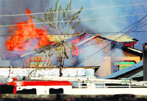 The house in the Ahmad Nagar area of Srinagar where an encounter took place between security forces and militants on Monday.
