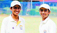 Shubman Gill (left) and Nirmal Singh are all smiles after their swashbuckling partnership during a match for the ML Markan Trophy at the PCA Stadium in Mohali